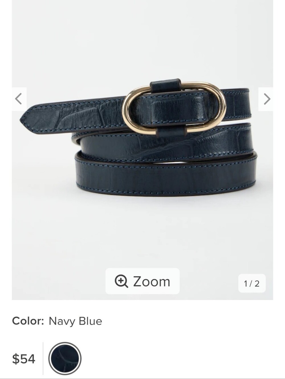 J. JIll Navy Blue 3/4" lLeather Belt with Gold Oval Buckle, Size M/L, NWT